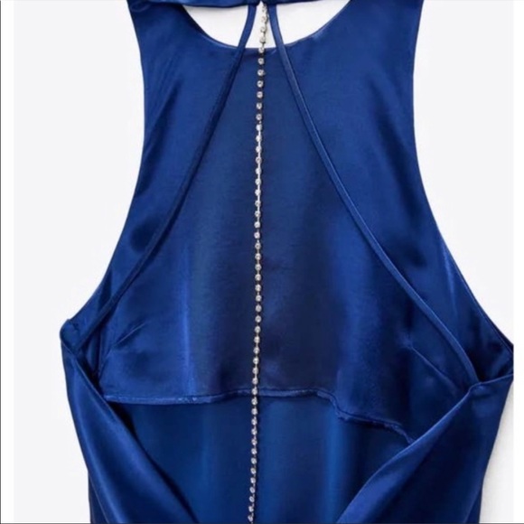 Zara Satin Effect Jeweled chain Chain Mini Dress Blue - Picture 5 of 5